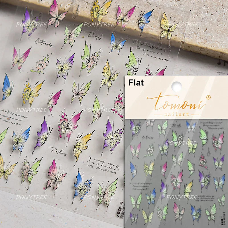 Gradual Asymmetric Butterfly Rose Flower Moon Ancient Poem 5D Reliefs Self Adhesive Nail Stickers JellyManicure Decals Wholesale (Online Order Only)