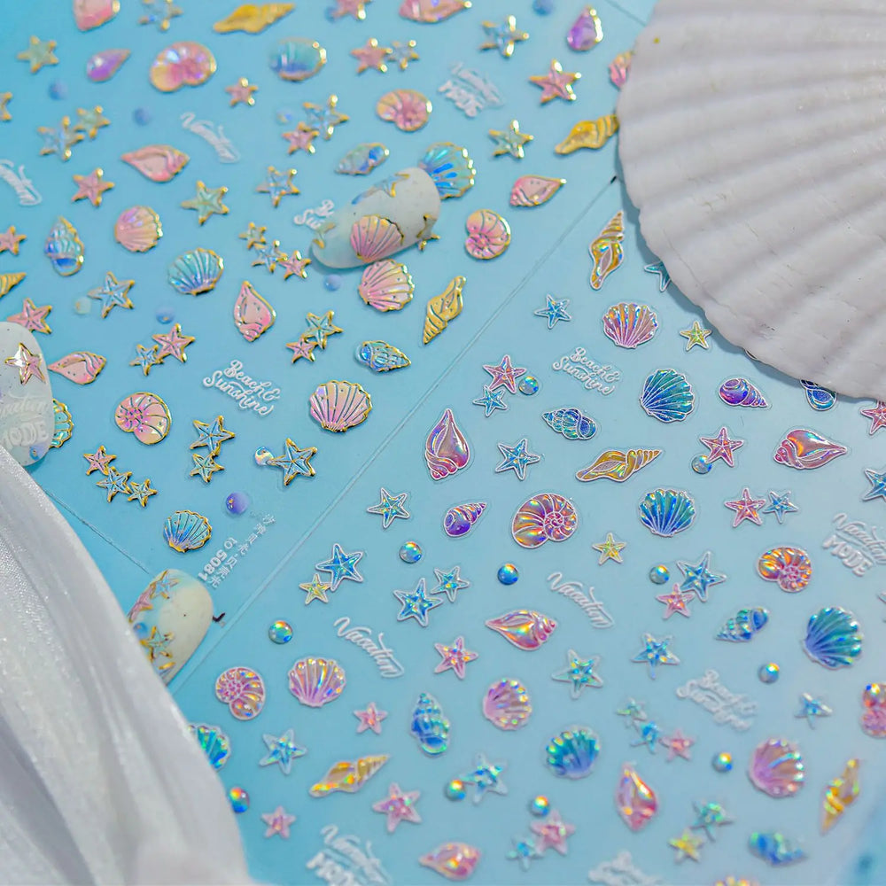 Beach Colourful Conch Dolphin Shell Starfish Jellyfish Star Summer Sea Wave Vacation Mode Water Bubble Nail Art Stickers Decals (Online Order Only)