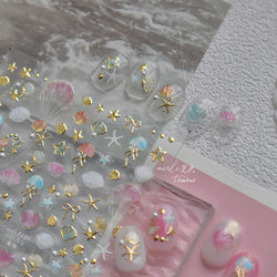 Halo Dyeing Ocean Shell Conch Starfish Pearl Love Heart Bowknot Jellyfish Adhesive Nail Art Stickers Manicure Decals Wholesale (ONLINE ORDER ONLY)