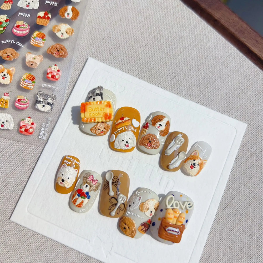 Cute Mango Dog Puppy Bear Bichon Blueberries Strawberry Cake Fruit Juice Desserts Corgi Adhesive Nail Art Sticker Manicure Decal (Online Order Only)