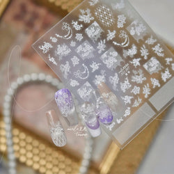 Dreamy Lace Rose Flower Fabric Art Tender Gauze Gird Pearl Pendant Irregular Pattern Nail Art Stickers Decoration Manicure Decal (ONLINE ORDER ONLY)