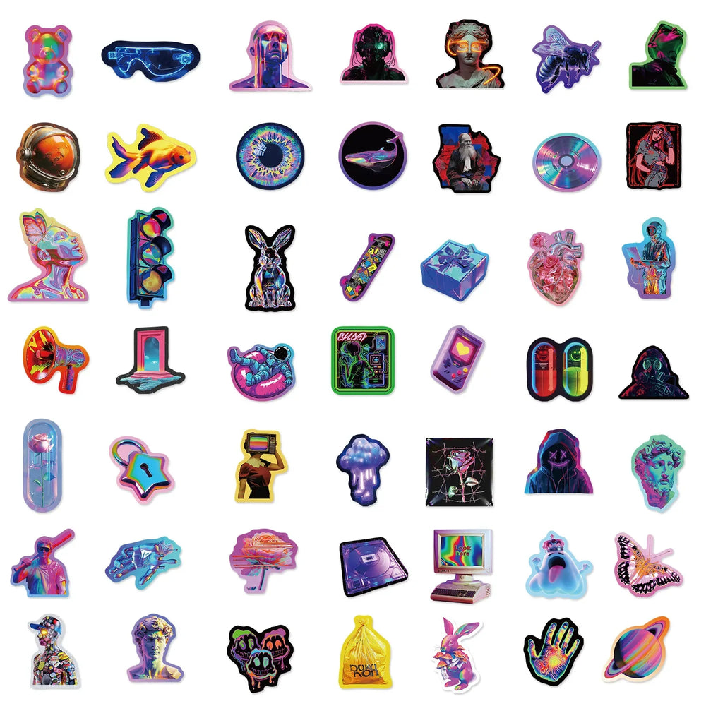 52pcs Cyberpunk Stickers Waterproof Keyboard Phone Laptop Cup Stickers For Kids Scrapbooking Materials (Online Order Only)