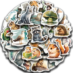 50Pcs Watercolor Animal Illustration Stickers DIY Suitcase Skateboard Laptop Luggage Fridge Phone Car Graffiti Sticker (Online Order Only)