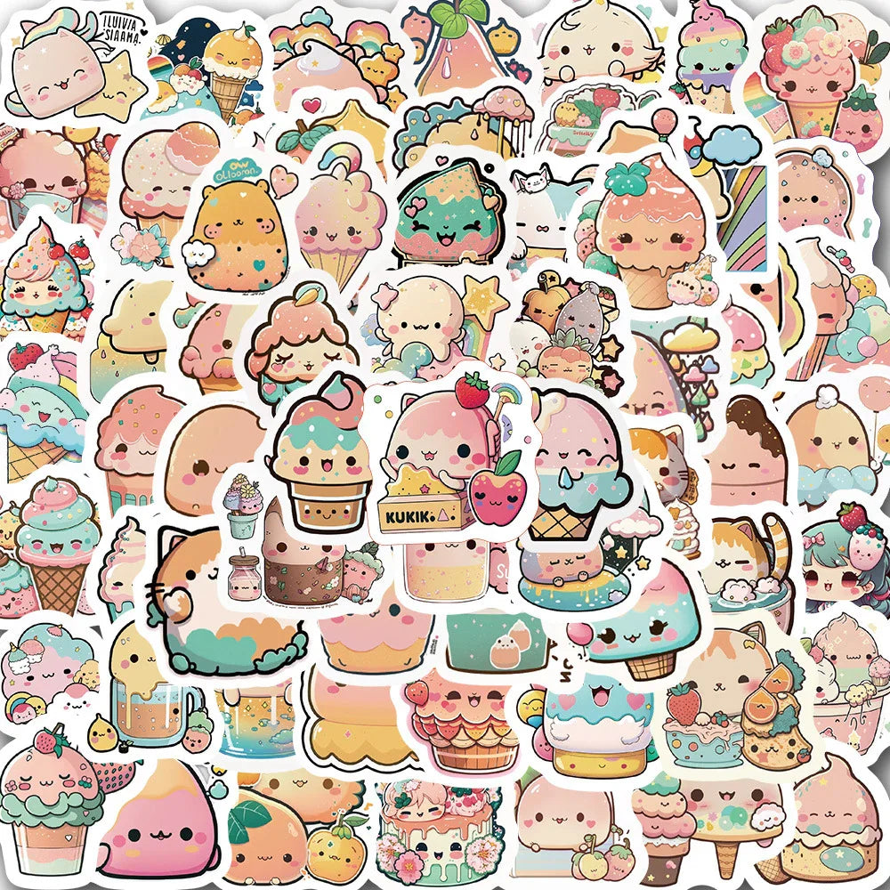 Cute Cartoon Animal Ice Cream Stickers - 10/30/50/100pcs Kawaii Decals for Notebook, Laptop, Phone (ONLINE ORDER ONLY)