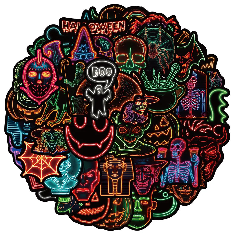 Cartoon Neon LED Halloween Stickers for Suitcase, Skateboard, Laptop, Phone, Car, DIY Decals (Online Order Only)