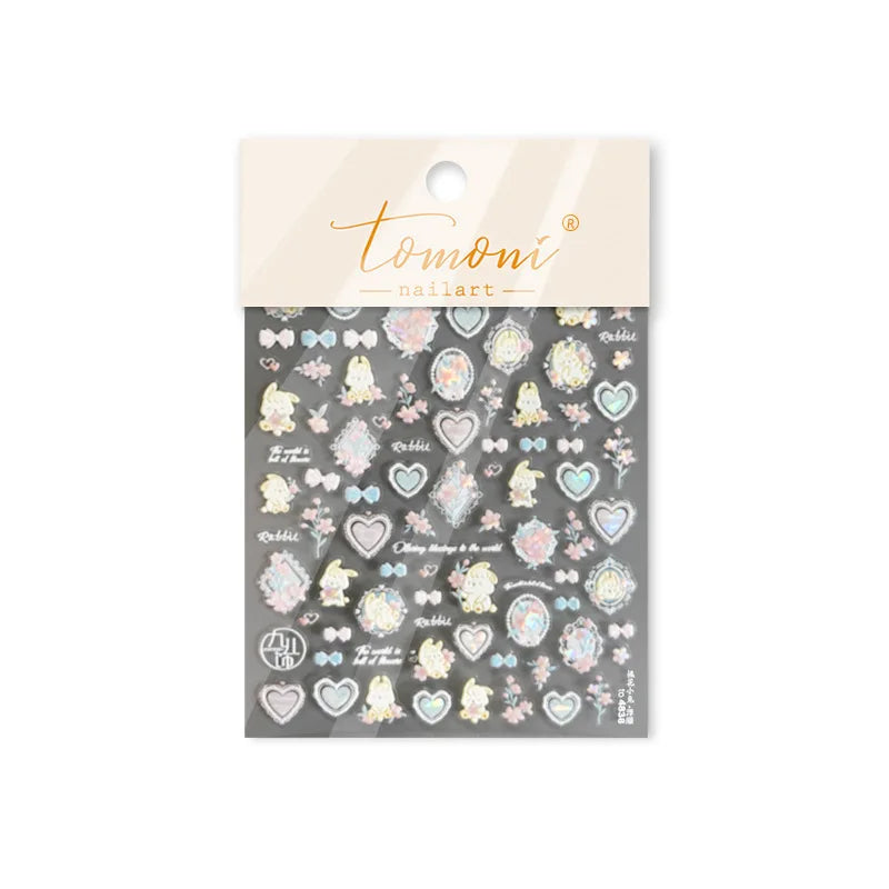 Peach Blossom Flower Yellow Rabbit Bunny Love Heart Delicate Totem 5D Self Adhesive Nail Art Stickers Rhinestone Manicure Decals (ONLINE ORDER ONLY)