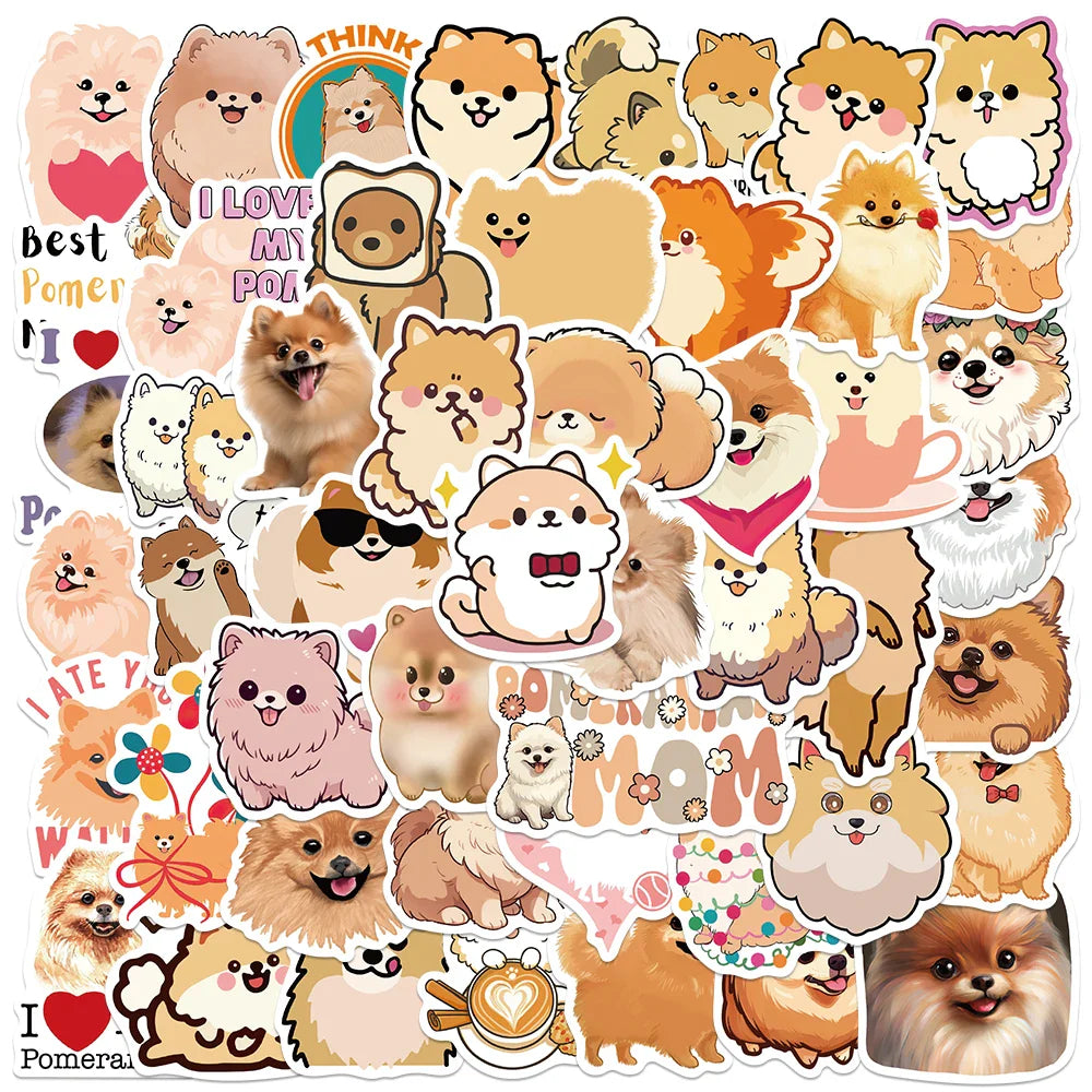 50PCS Cute Pomeranian Dog Cartoon Stickers for Laptop, Scrapbook, Phone, Car, Kids (Online Order Only)