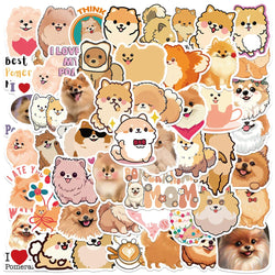 50PCS Cute Pomeranian Dog Cartoon Stickers for Laptop, Scrapbook, Phone, Car, Kids (Online Order Only)
