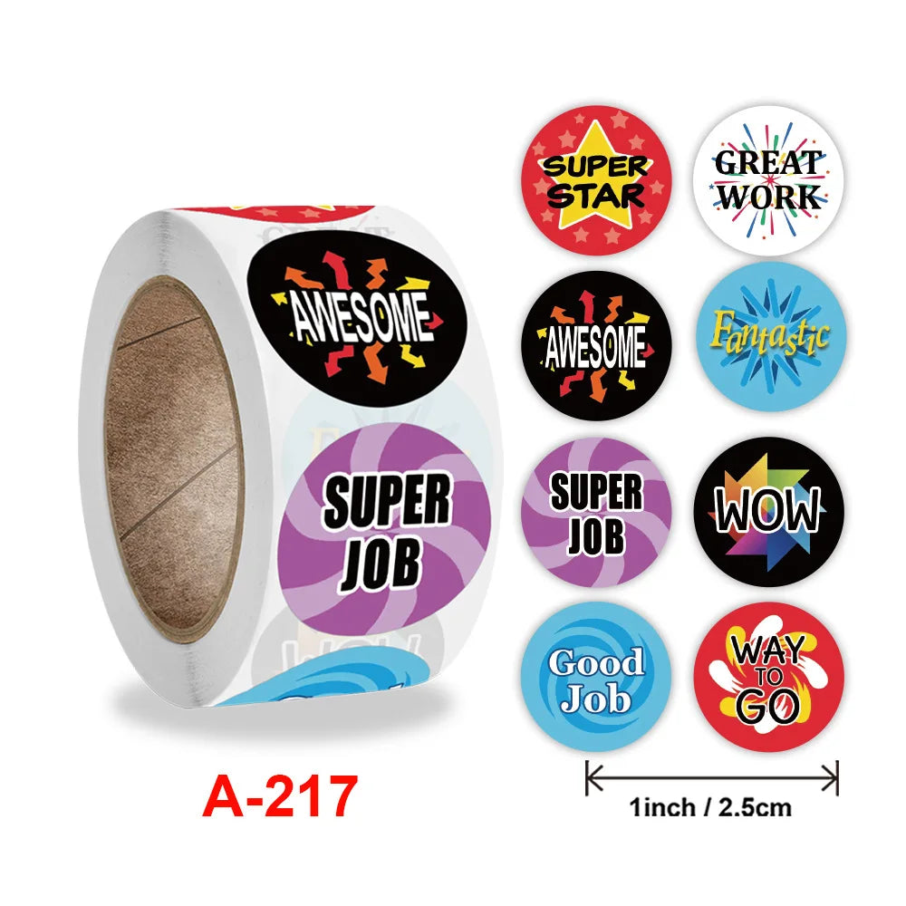 500 Pcs/Roll English Cartoon Animal Stickers Teacher Reward Students Stickers Self-adhesive Stationery Stickers (Online Order Only)