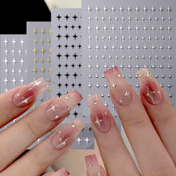 3D Gold Sliver Star Nails Stickers Bronzing Laser White Cross Starlight Glossychic Stylish Y2K Adhesive DIY Manicure Decorations (Online Order Only)