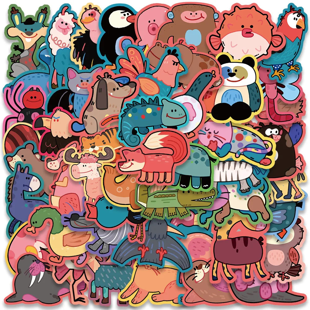 10/30/50PCS Cute Cartoon Animal Stickers Toys Funny Zoo Decals For Kids DIY Notebook Luggage Phone Laptop Car Waterproof Sticker (ONLINE ORDER ONLY)