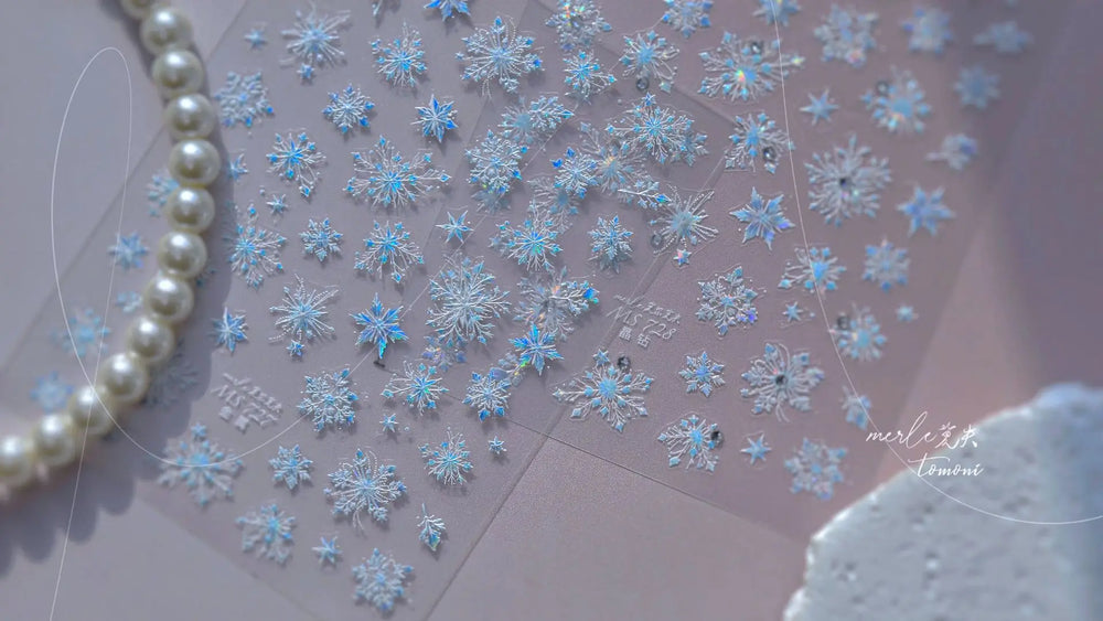 Flying Snowflakes Cold Winter Geometric Hexagon Star Romantic Adhesive Nail Art Stickers Embossment Rhinestone Manicure Decals (ONLINE ORDER ONLY)