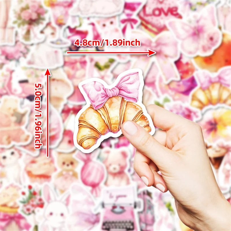 10/30/50PCS Kawaii Pink Sweet Sticky PVC Sticker Aesthetic Children's Stationery DIY Decoration Scrapbooking School Supplies (ONLINE ORDER ONLY)