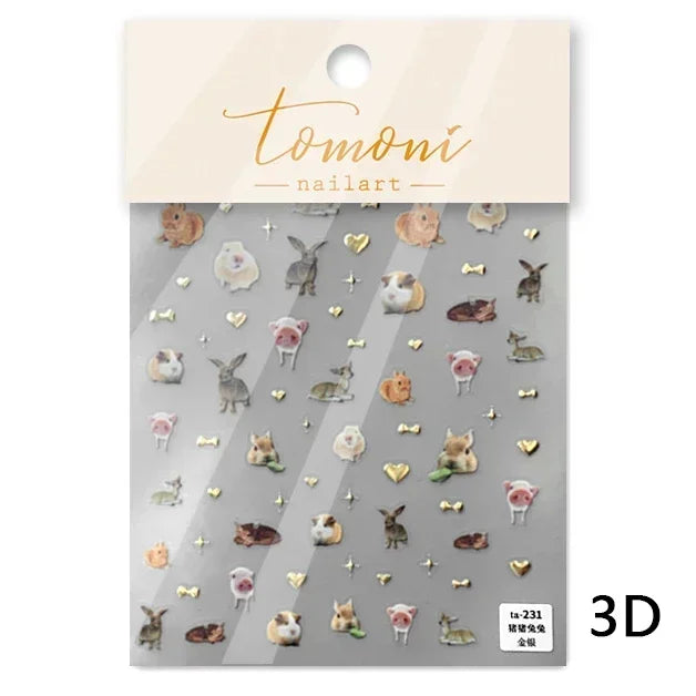 Lovely Dog Cat Animal Bunny 3D Soft Embossed Relief Self Adhesive Nail Art Stickers Cute Pretty Puppy Kitty Star Manicure Decals (ONLINE ORDER ONLY)