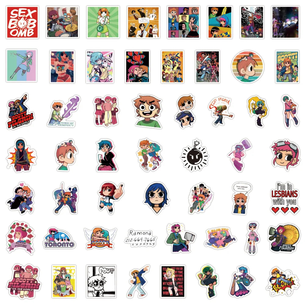10/30/55/110PCS Scott Pilgrim Stickers Animation Decals Waterproof Cartoon stickers Kids Toys Scrapbook Luggage Guitar Car Bike (ONLINE ORDER ONLY)