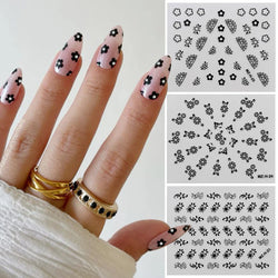 30pcs Black Flowers Nail Art Stickers 3D Self Adhesive Daisy Floral Nail Tips Design Decals Manicure Supplies For Women & Girls* (ONLINE ORDER ONLY)