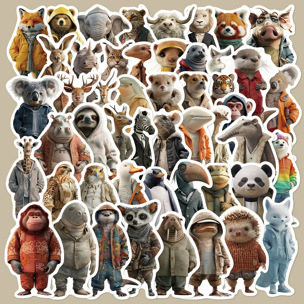50pcs Cartoon Animal Graffiti Stickers for Helmet, Wall, Desktop Decoration (Online Order Only)