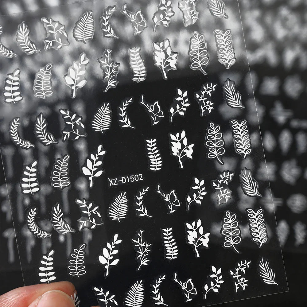 12PCS White Flowers Leaves 3D Nail Stickers Star/Moon/Sun Nail Art Decoration Decals Geometric Flower Stickers Nail Art Supplies (ONLINE ORDER ONLY)