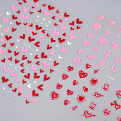 1Pc Red Pink White Heart Bow Nail Art Stickers with Glitter Sequins 5D Self Adhesive Nail Decorations Slider Decals DIY Manicure (ONLINE ORDER ONLY)
