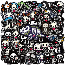 50pcs Black White Cartoon Animals Skeleton Skull Stickers Cute Horror Water Bottle Sticker Luggage Laptop Guitar Vinyl Decals (ONLINE ORDER ONLY)
