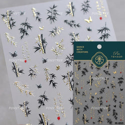 Antique Bamboo Leaf Hot Stamping Plant Botany Calligraphy Characters Self Adhesive Nail Art Stickers Rhinestone Manicure Decals (ONLINE ORDER ONLY)