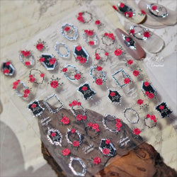 Metal Effect Rose Flower Pattern Totem Photo Frame Self Adhesive Nail Art Sticker Romantic Chic Wreath Rhinestone Manicure Decal (Online Order Only)