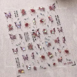 Charming Delicate Sapphire Color Blue Black Stroke Butterfly Jelly Relief Rhinestone Adhesive Nail Art Stickers Manicure Decals (Online Order Only)