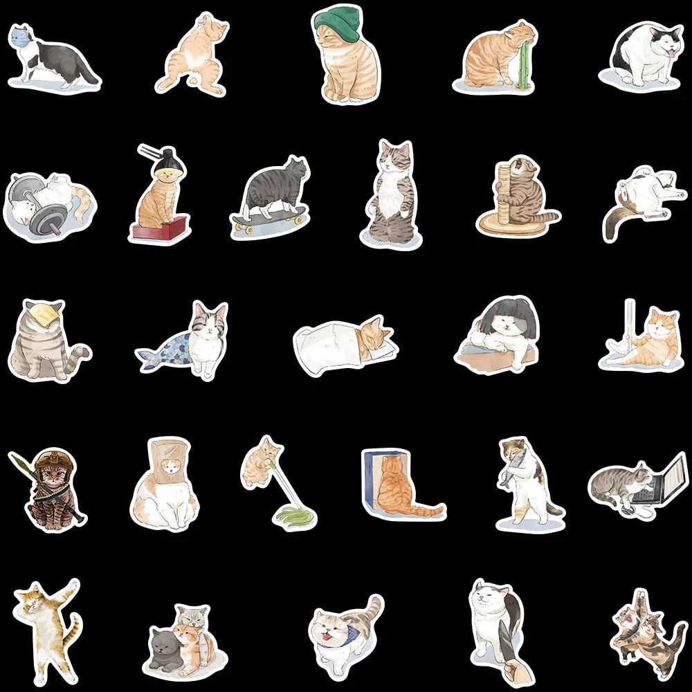 50pcs Cute Cartoon Cats Animals Stickers For Laptop Phone Guitar Notebook Vinyl Waterproof Graffiti Skateboard Car Decals (ONLINE ORDER ONLY)