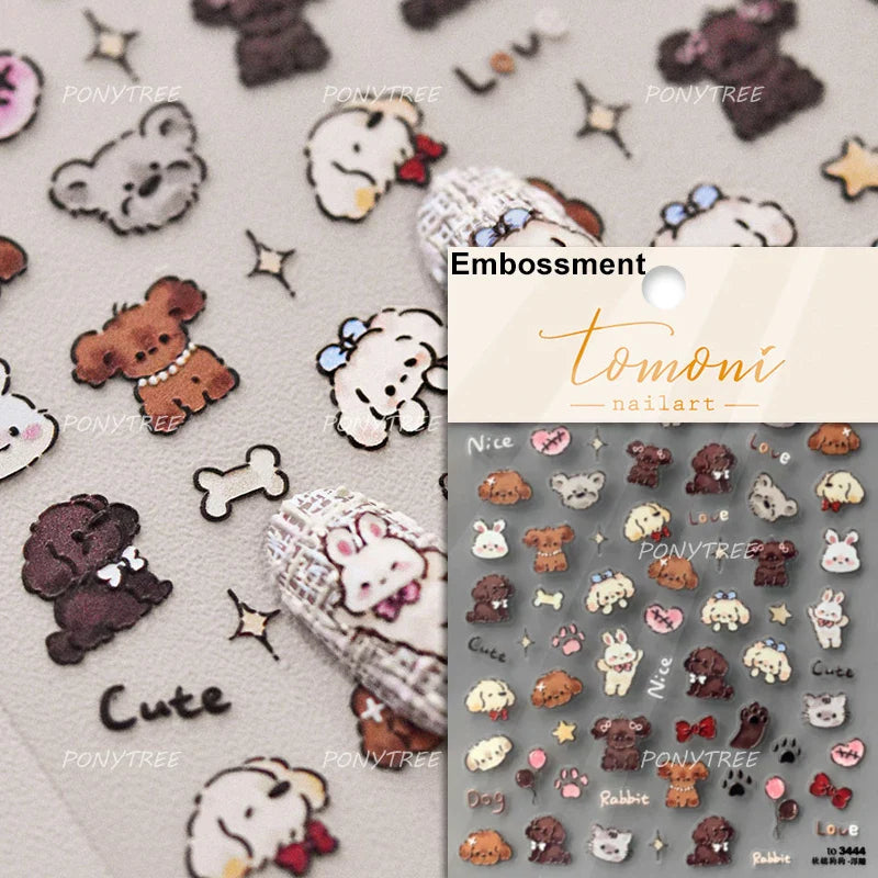 Cute Apple Fruit Dog Puppy Cat Kitten Adhesive Nail Art Sticker Charming Delicate Rhinestone Shiny Manicure Decals Nail Supplies (ONLINE ORDER ONLY)