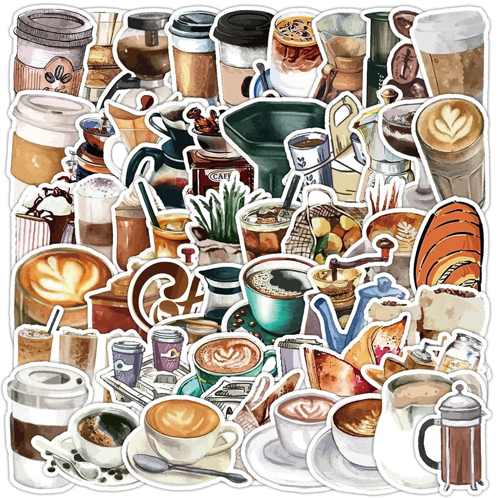 Cartoon Coffee Stickers Pack for Laptop, Phone, Guitar, Kids Toys (Online Order Only)