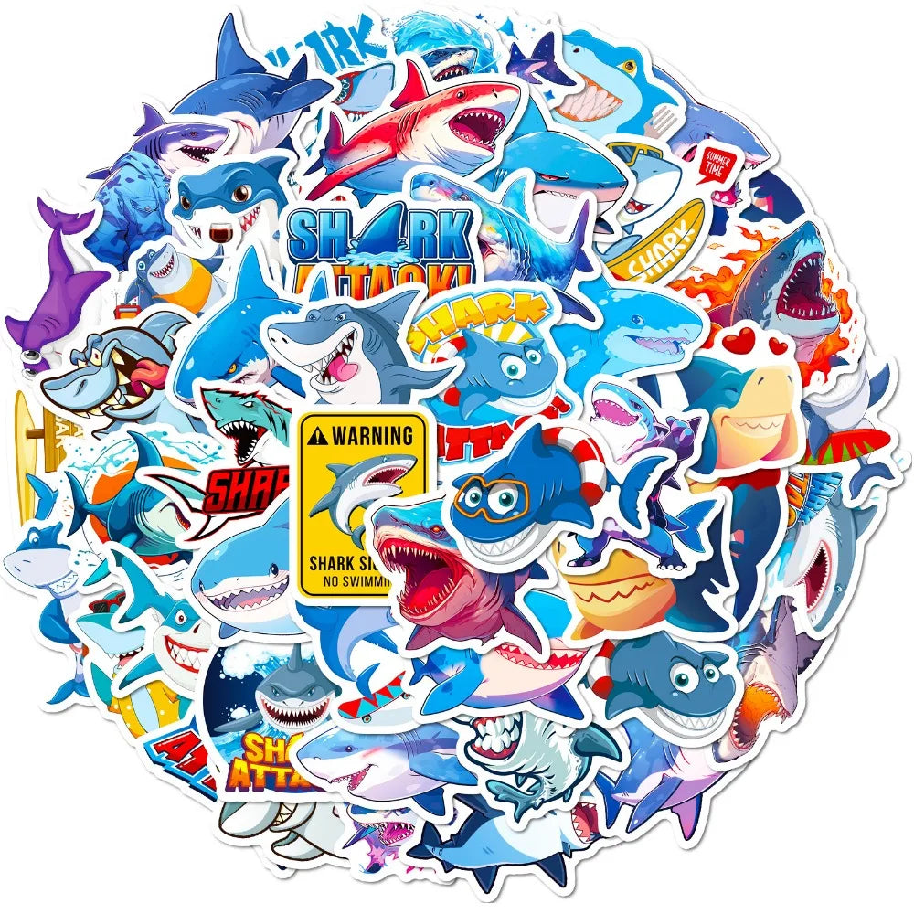 10/50PCS Cartoon Anime Cute Shark Stickers Skateboard Suitcase Freezer Graffiti Luggage Motorcycle DIY Decal Sticker for Kid (ONLINE ORDER ONLY)