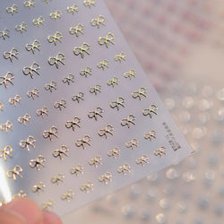 Shiny Pink Silver Gold Bowknot Tie Line Mini Delicate 3D 5D Self Adhesive Nail Art Stickers Embossment Rhinestone Manicure Decal (Online Order Only)