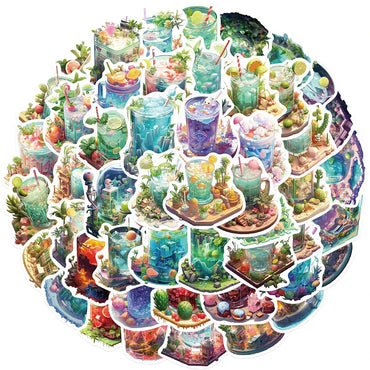 10/30/50pcs INS Cute Drink World Aesthetic Stickers Cartoon Art Decals Decoration DIY Fridge Suitcase Laptop Stationery Sticker (ONLINE ORDER ONLY)