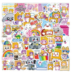 50pcs Lankybox Cartoon Stickers for Laptop, Phone, Car, Scooter, Water Bottle, Suitcase, Stationery, Refrigerator Decoration (Online Order Only)