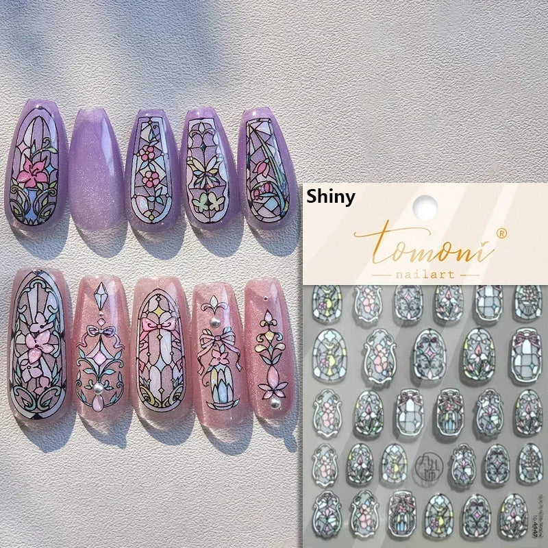 Retro Rose Gold Photo Frame Dried Flower Delicate Totem 3D Self Adhesive Nail Art Stickers 5D Shiny Rhinestone Manicure Decals (ONLINE ORDER ONLY)