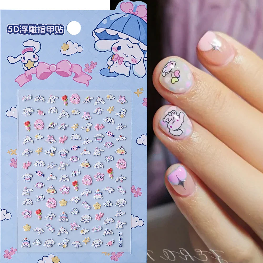 1pc 5D Cartoon Nail Art Stickers Waterproof Matte Finish with Kuromi, Cinnamoroll & Hello Kitty Designs Perfect for DIY Manicure (Online Order Only)