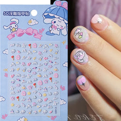 1pc 5D Cartoon Nail Art Stickers Waterproof Matte Finish with Kuromi, Cinnamoroll & Hello Kitty Designs Perfect for DIY Manicure (Online Order Only)