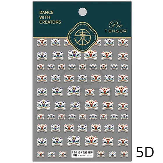 Red Lantern Tradition Design Soft Reliefs Nail Art Stickers Lion 3D Ancient Chinese Knot 5D Self Adhesive Nail Decals Wholesale (ONLINE ORDER ONLY)