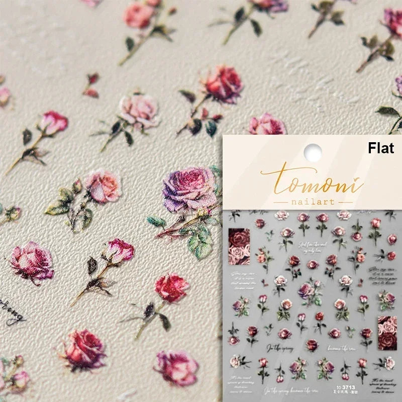 Retro Rose Gold Photo Frame Dried Flower Delicate Totem 3D Self Adhesive Nail Art Stickers 5D Shiny Rhinestone Manicure Decals (ONLINE ORDER ONLY)