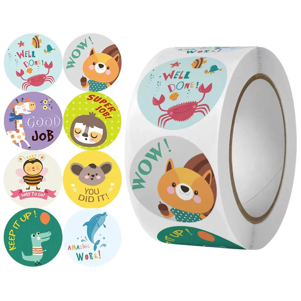 100-500pcs Cartoon Cat Stickers Round Adhesive Labels For Kids Children Teacher Prize Business Gift Wraps Decorative Stickers (ONLINE ORDER ONLY)