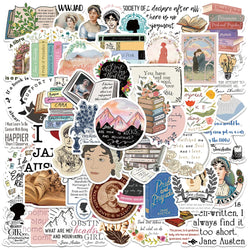 Jane Austen Book Cartoon Stickers 50PCS Skateboard Notebook Fridge Phone Bike Luggage Decals (Online Order Only)