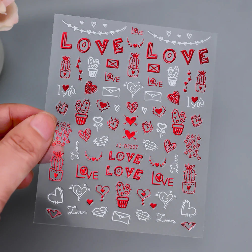 1pc Bohemian Valentine Nail Stickers 3D Self-Adhesive Fantasy Nail Art Glitter Sun, Heart, Lock, Star & Moon Designs Nail Decals (ONLINE ORDER ONLY)