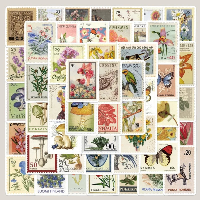 50pcs Cartoon Animal Plant Stamp Stickers for Helmet Wall DIY Decoration (Online Order Only)