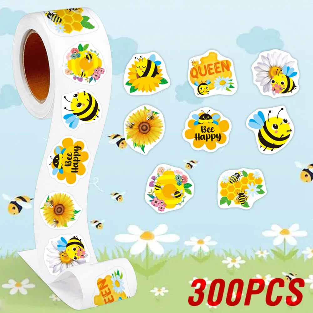100-500pcs Little Bee Sticker Teacher Reward Stickers Cute Animal Stickers School Supplies Incentives Stationery Sticker (Online Order Only)