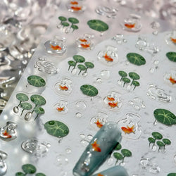 Lotus Flower Leaf Goldfish Ripple Wavelet Water Droplet Lotus Pond Brocaded Carp Self Adhesive Nail Art Stickers Manicure Decals (Online Order Only)
