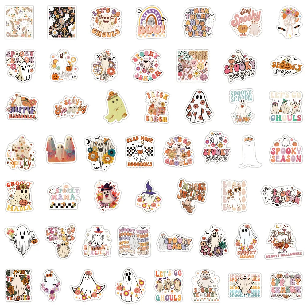 10/30/50/100PCS Halloween Cartoon Ghost Stickers Graffiti Toys DIY Notebook Phone Bike Motorcycle Notebook Car Decals Decoration (ONLINE ORDER ONLY)