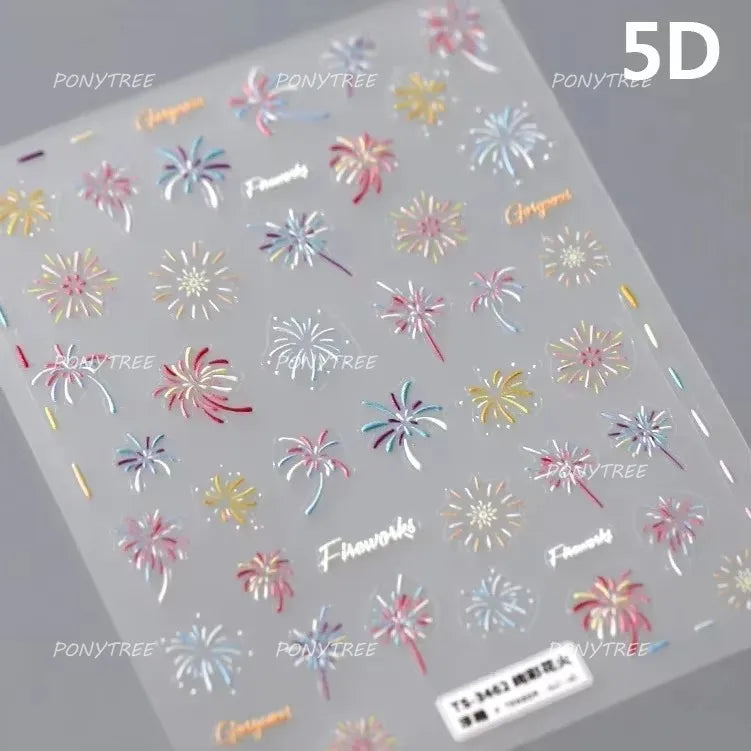 Colorful Fireworks Blooming Castle Romantic Brilliant Sky Self Adhesive Nail Art Stickers Star Shiny Rhinestone Manicure Decals (Online Order Only)