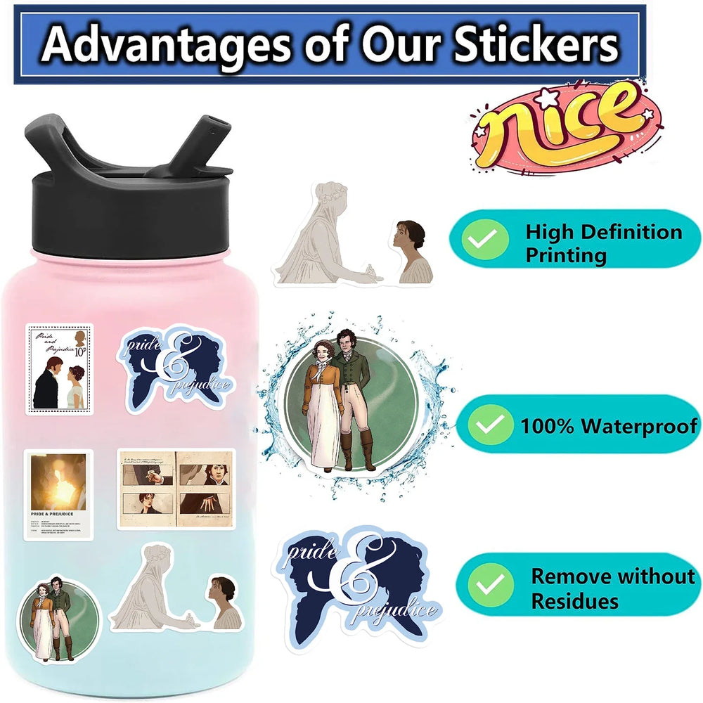 50pcs Pride And Prejudice Stickers TV Show Classic Movie Decals For Laptop Scrapbook Water Bottle Phone Bike Helmet Sticker (Online Order Only)