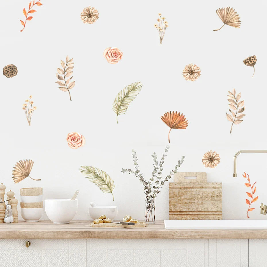 Boho Retro Flower Watercolor Vinyl Wall Decals Kids Room Decor (Online Order Only)