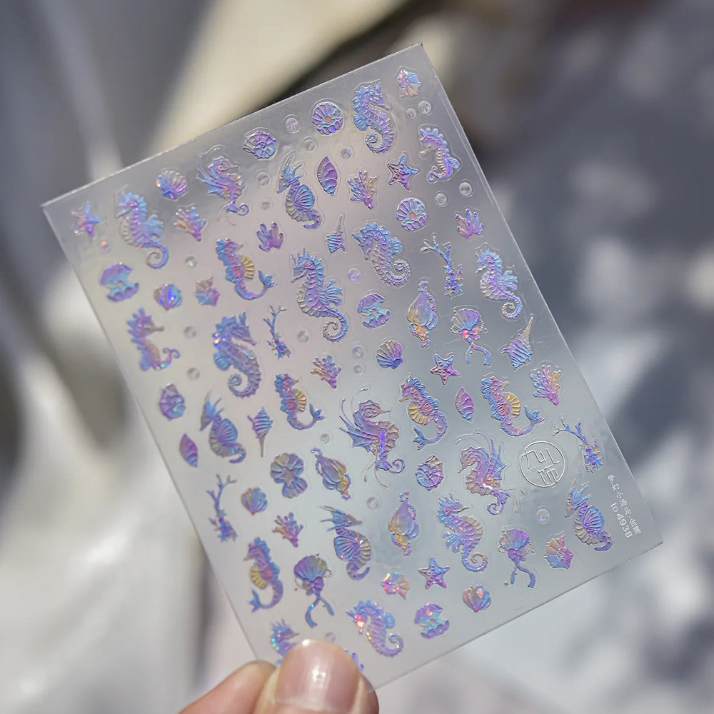 Jellyfish Schools of Fish Shoal Mermaid Tail Seahorse Dreamy Ocean Starfish Shell Coral Adhesive Nail Art Sticker Manicure Decal (ONLINE ORDER ONLY)